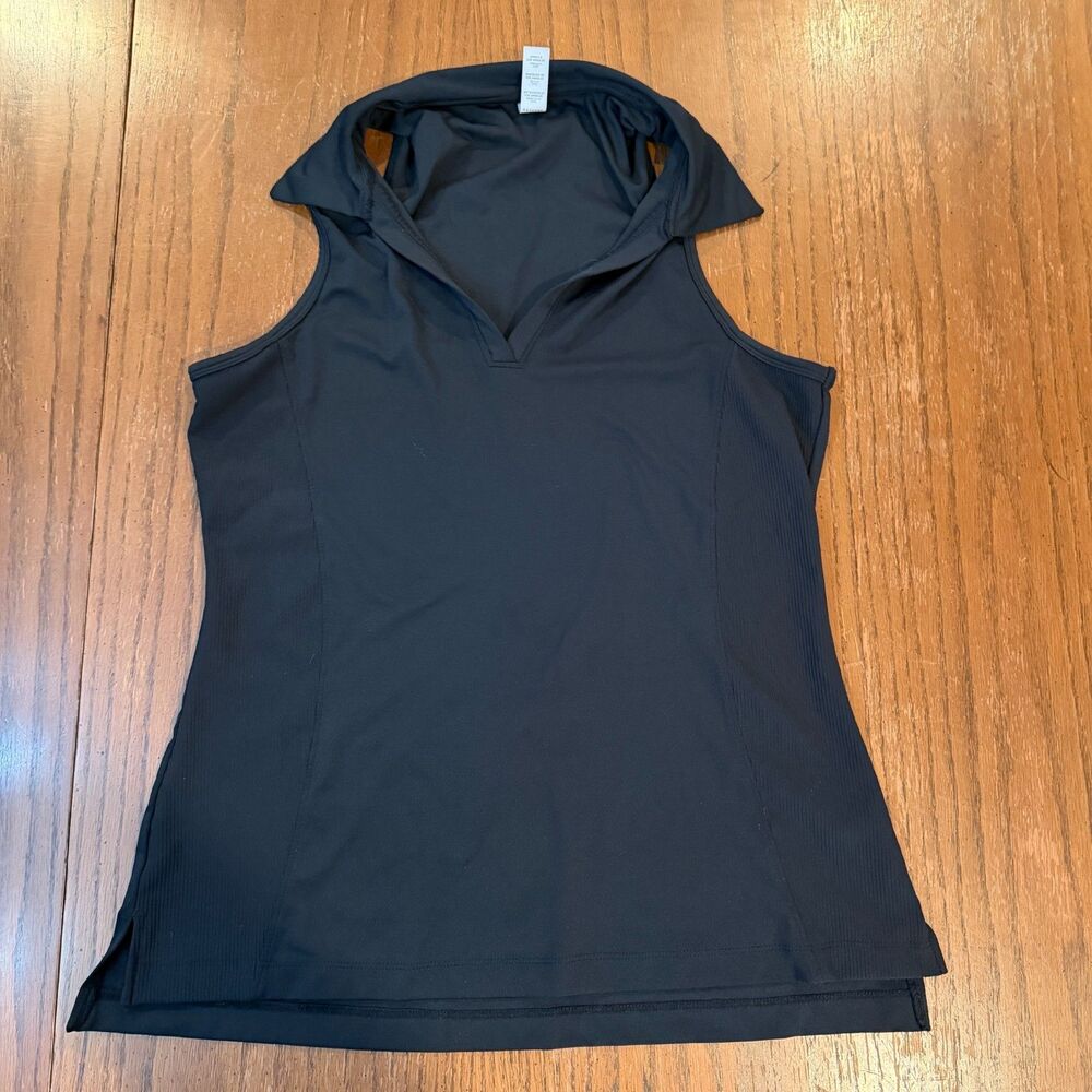 Marika Womens L Black Sleeveless Collared Athletic Polo Tank Stretch Activewear